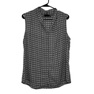 Apt 9 Womens Large Black White Geometric Cowl Drape Neck Sleeveless Blouse Top